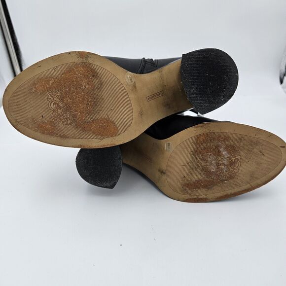 Vince Camuto Black Leather Ankle Boots Booties Block Heels Gurleen Size 8 Zip - Picture 6 of 7